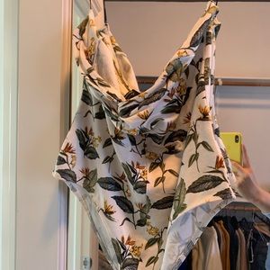 Floral leaf cream bodysuit